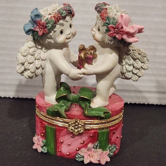 Vintage Dreamsicles Christmas Kiss Cherub Trinket Box by Cast Art Industries - Picture 1 of 13